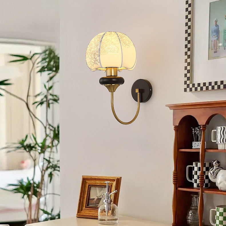 Traditional Chinese Mushroom Shape Pattern Fabric Lampshade Hardware 1 - Light Wall Sconce Lamp For Living Room