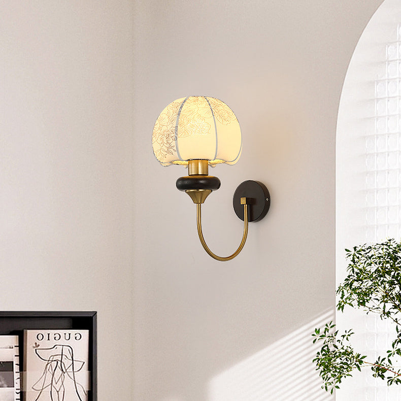 Traditional Chinese Mushroom Shape Pattern Fabric Lampshade Hardware 1 - Light Wall Sconce Lamp For Living Room