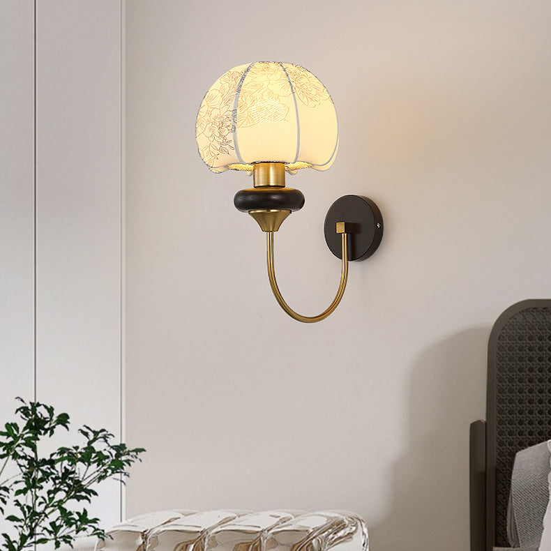 Traditional Chinese Mushroom Shape Pattern Fabric Lampshade Hardware 1 - Light Wall Sconce Lamp For Living Room