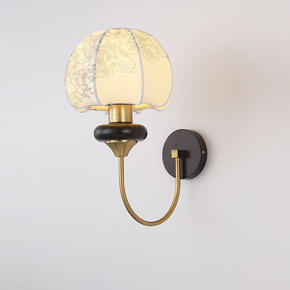 Traditional Chinese Mushroom Shape Pattern Fabric Lampshade Hardware 1 - Light Wall Sconce Lamp For Living Room