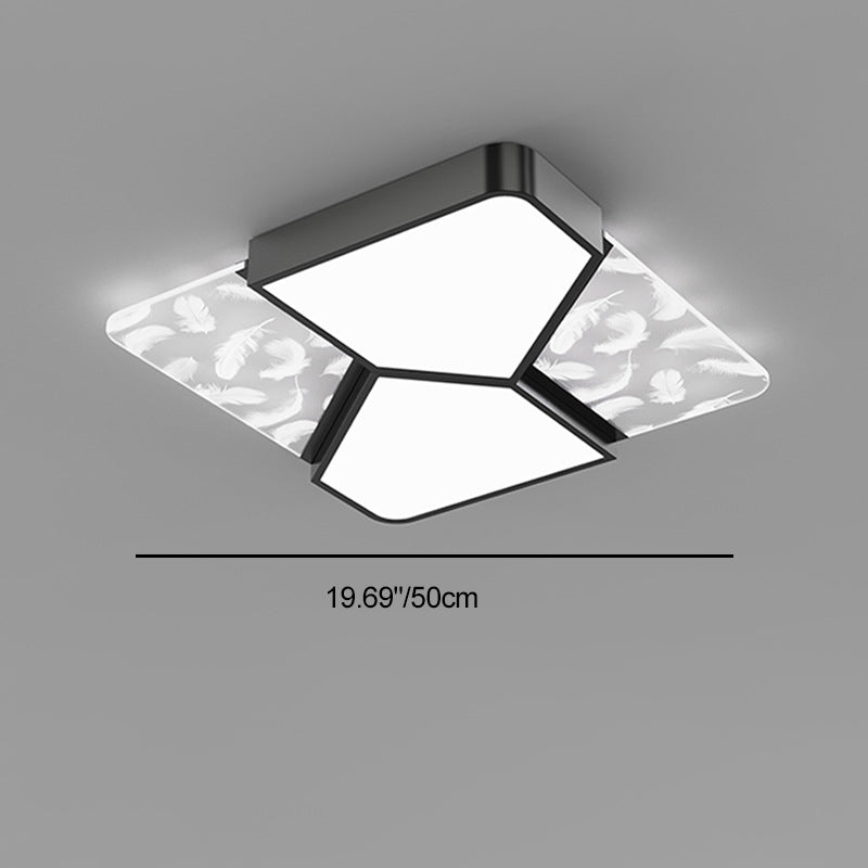 Contemporary Nordic Feather Pattern Acrylic Iron Lampshade LED Flush Mount Ceiling Light For Bedroom