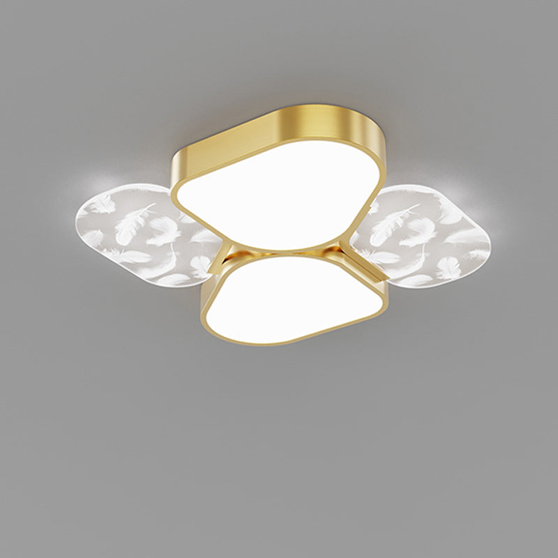 Contemporary Nordic Feather Pattern Acrylic Iron Lampshade LED Flush Mount Ceiling Light For Bedroom