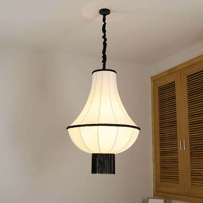 Modern Art Deco Lantern Shape Fabric Hardware 1 - Light Chandelier For Bedroom
