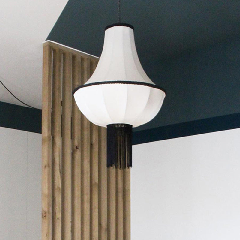 Modern Art Deco Lantern Shape Fabric Hardware 1 - Light Chandelier For Bedroom
