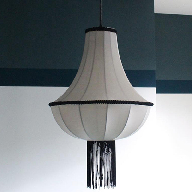 Modern Art Deco Lantern Shape Fabric Hardware 1 - Light Chandelier For Bedroom