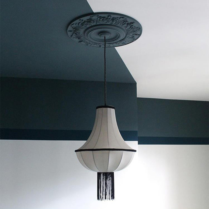Modern Art Deco Lantern Shape Fabric Hardware 1 - Light Chandelier For Bedroom