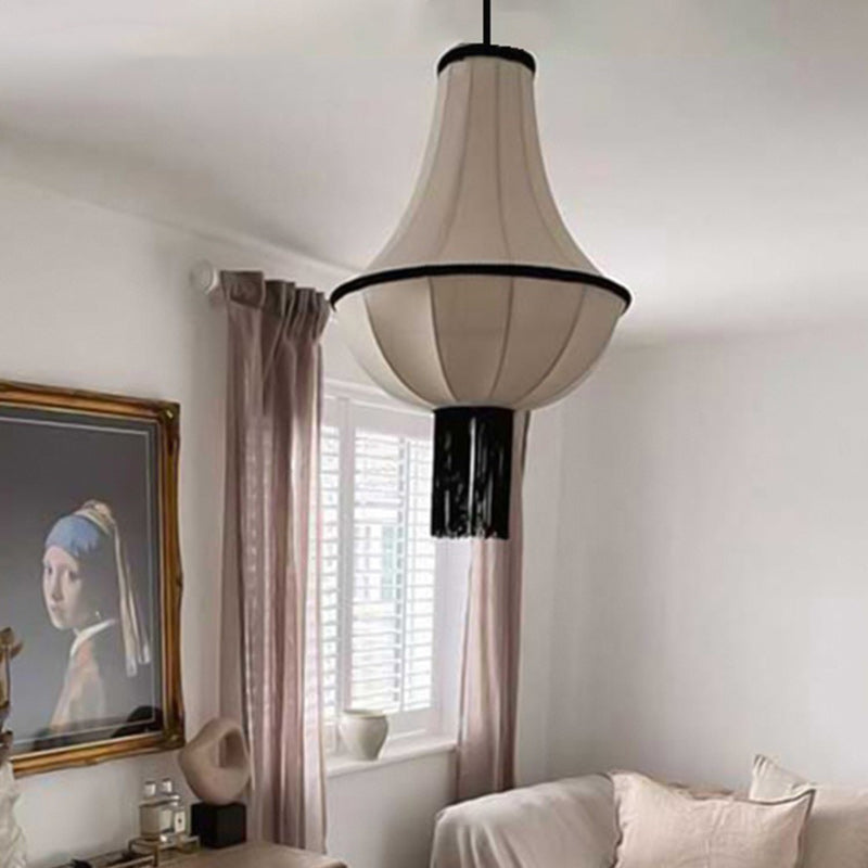 Modern Art Deco Lantern Shape Fabric Hardware 1 - Light Chandelier For Bedroom