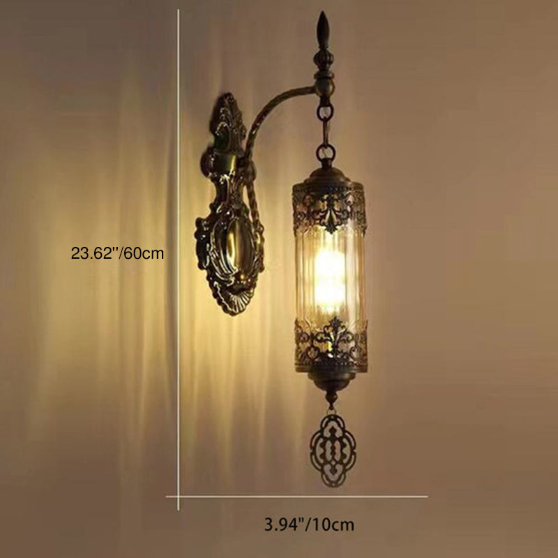 Traditional Vintage Carving Iron Glass 1 - Light Wall Sconce Lamp For Dining Room