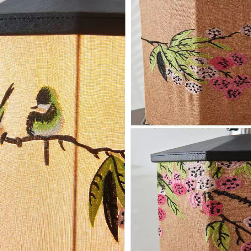 Traditional Vintage Embroidery Pattern Iron Fabric LED Table Lamp For Living Room