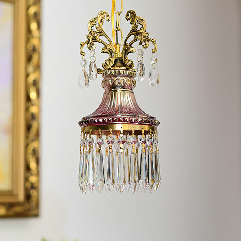 مصباح معلق فرنسي تقليدي من النحاس والكريستال، مصباح واحد لغرفة المعيشة