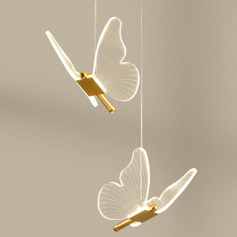 Contemporary Creative Butterfly Acrylic Hardware LED Pendant Light For Bedroom