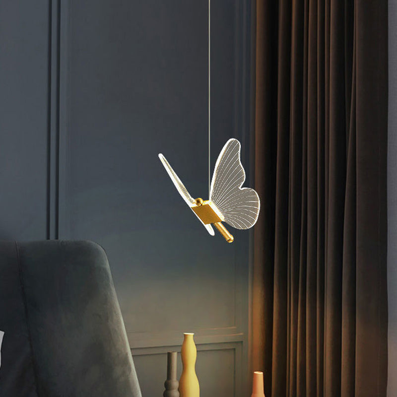 Contemporary Creative Butterfly Acrylic Hardware LED Pendant Light For Bedroom