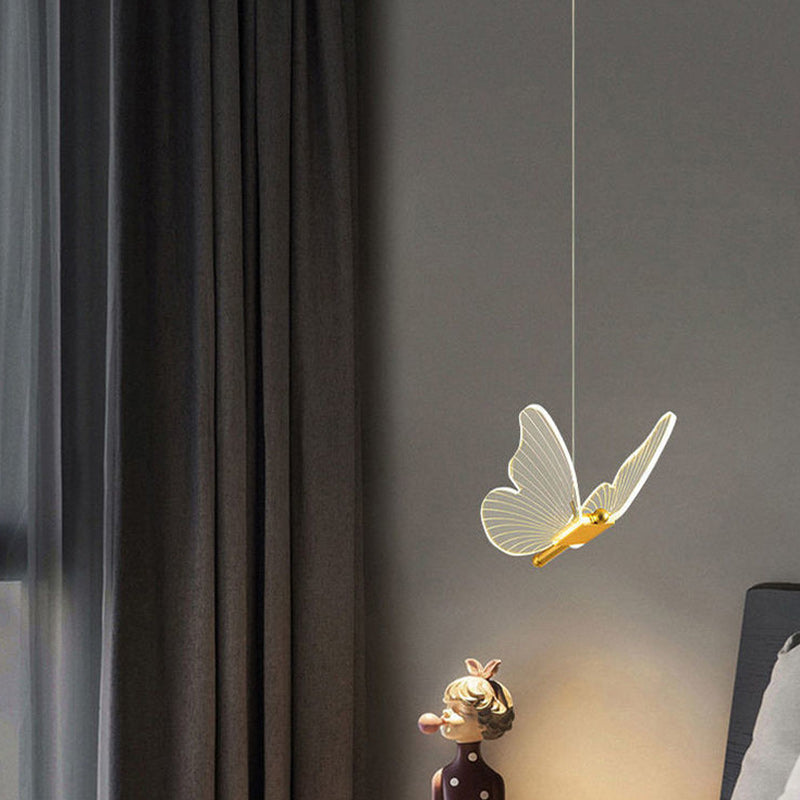 Contemporary Creative Butterfly Acrylic Hardware LED Pendant Light For Bedroom