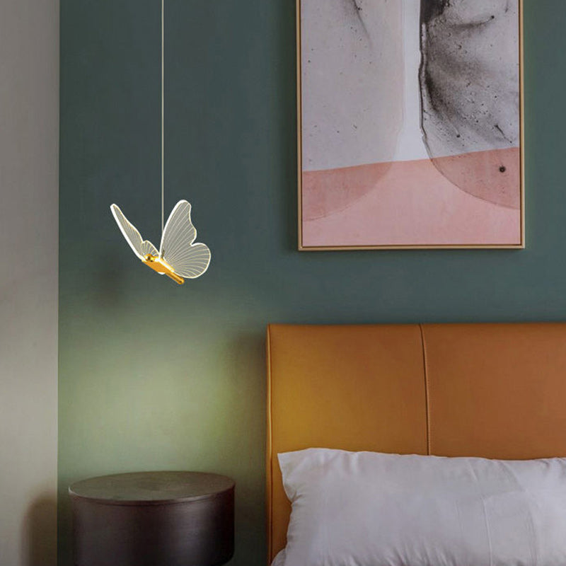 Contemporary Creative Butterfly Acrylic Hardware LED Pendant Light For Bedroom