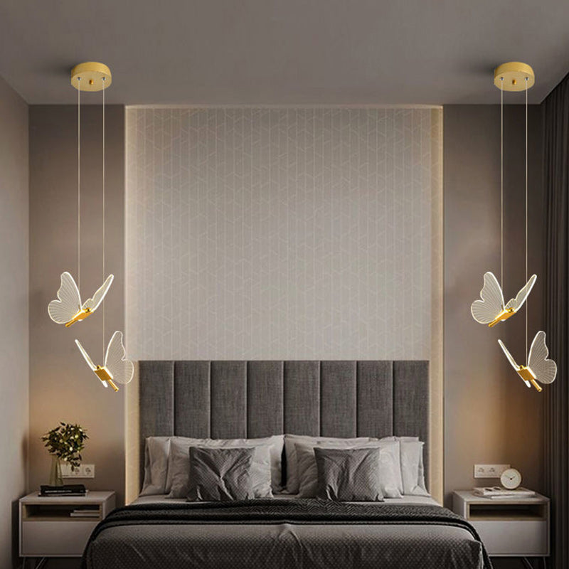 Contemporary Creative Butterfly Acrylic Hardware LED Pendant Light For Bedroom