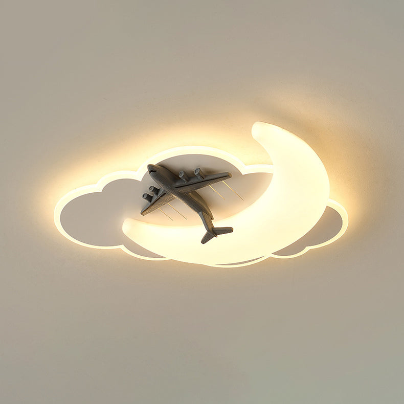 Contemporary Creative Astronaut Airplane Rotational Molding Iron LED Flush Mount Ceiling Light For Bedroom