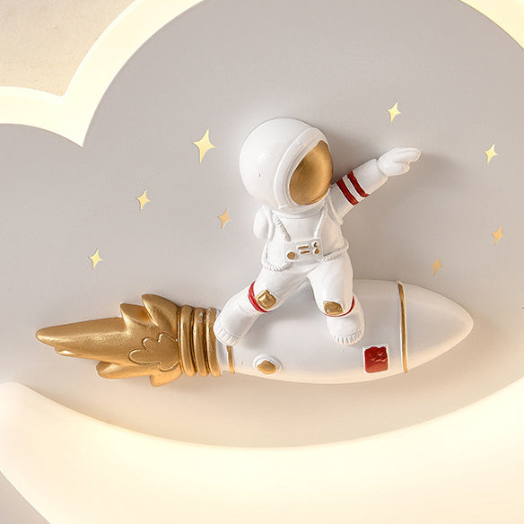 Contemporary Creative Astronaut Airplane Rotational Molding Iron LED Flush Mount Ceiling Light For Bedroom