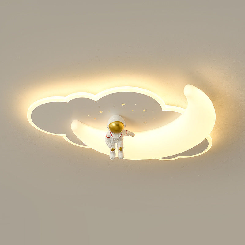 Contemporary Creative Astronaut Airplane Rotational Molding Iron LED Flush Mount Ceiling Light For Bedroom
