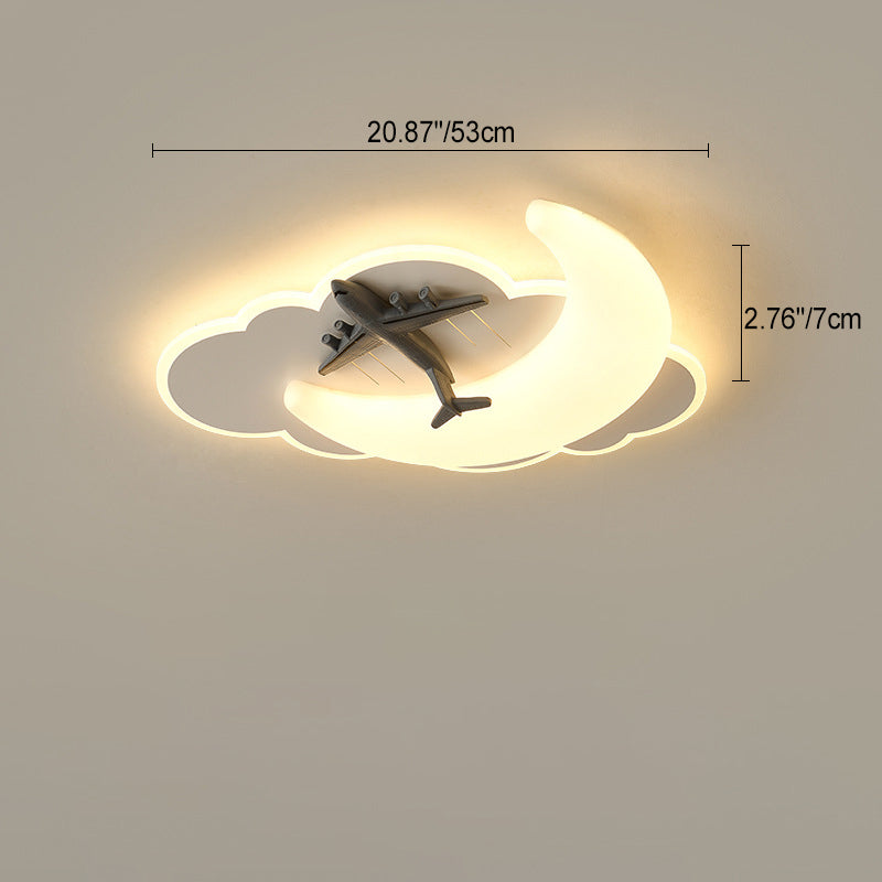 Contemporary Creative Astronaut Airplane Rotational Molding Iron LED Flush Mount Ceiling Light For Bedroom