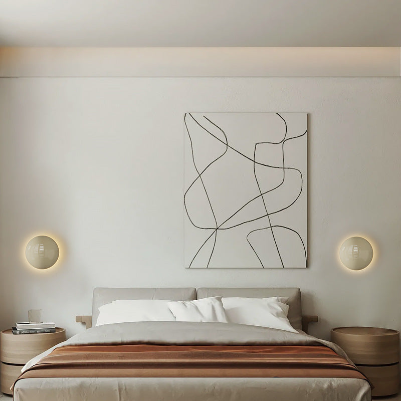 Modern Minimalist Round Bead Full Iron Lampshade LED Wall Sconce Lamp For Bedroom