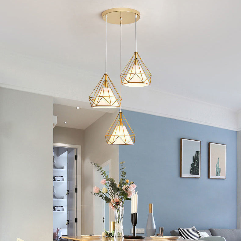 Contemporary Nordic Diamond Iron Fabric 3 - Light Pendant Light For Dining Room