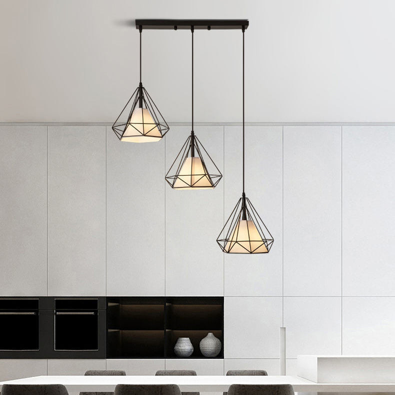 Contemporary Nordic Diamond Iron Fabric 3 - Light Pendant Light For Dining Room