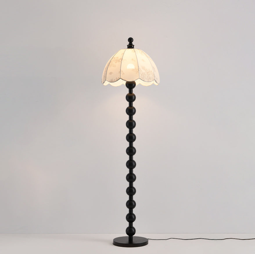 Contemporary Retro Leaves Print Umbrella Fabric Oak 1 - Light Standing Floor Lamp For Living Room