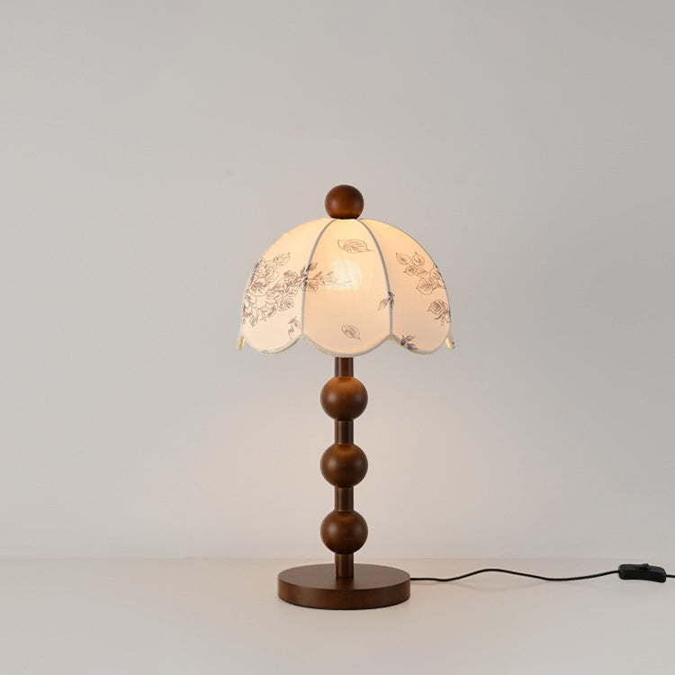 Modern Mid-century Leaves Print Umbrella Oak Fabric 1 - Light Table Lamp For Living Room