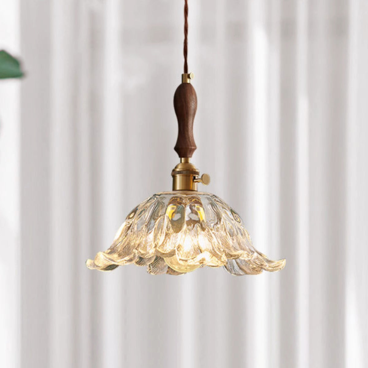 Contemporary Retro Flower Transparent Copper Glass 1 - Light Pendant Light For Dining Room