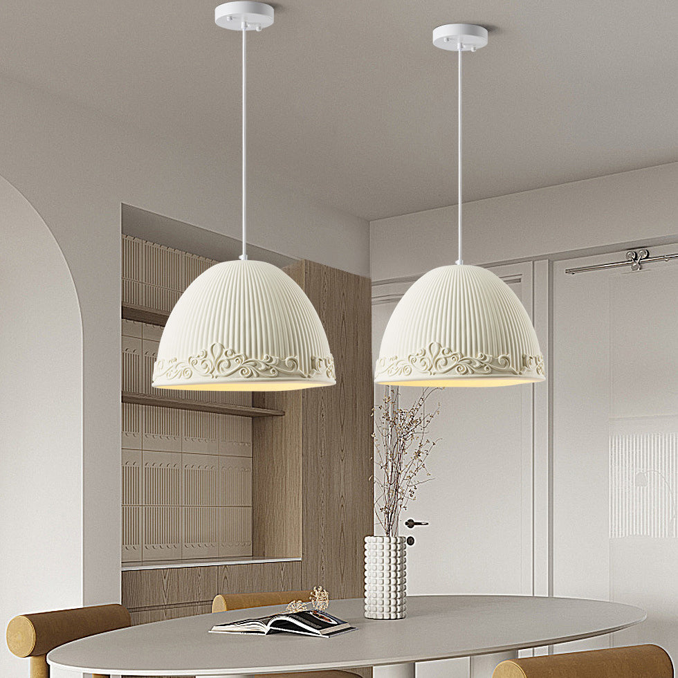 Contemporary Scandinavian Bowl Shape Semicircle Glass Resin 1 - Light Pendant Light For Dining Room