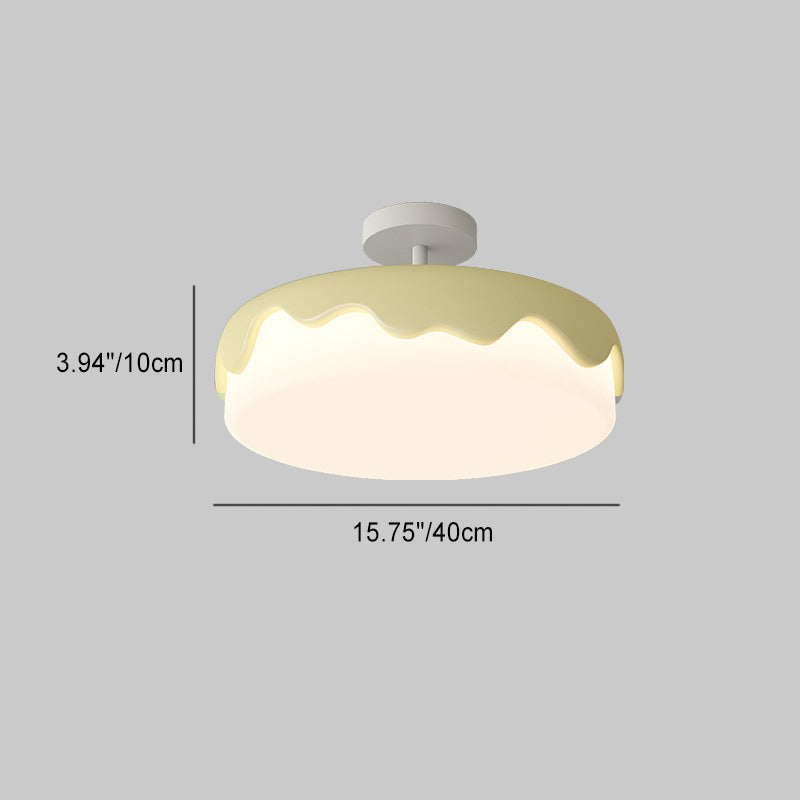 Contemporary Nordic Cake Shape Dome Resin Acrylic LED Semi-Flush Mount Ceiling Light For Bedroom