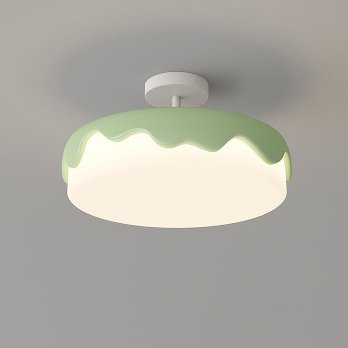 Contemporary Nordic Cake Shape Dome Resin Acrylic LED Semi-Flush Mount Ceiling Light For Bedroom
