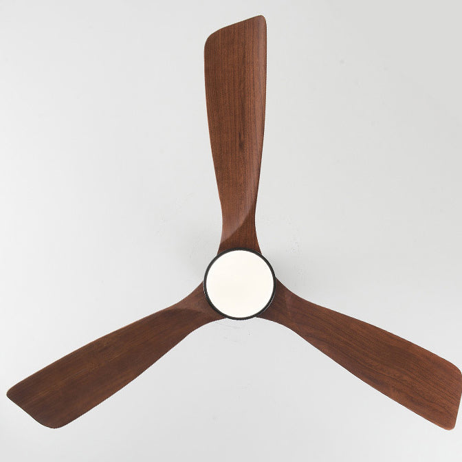 Contemporary Nordic Three Fan Blades Carbon Steel Solid Wood LED Downrods Ceiling Fan Light For Living Room