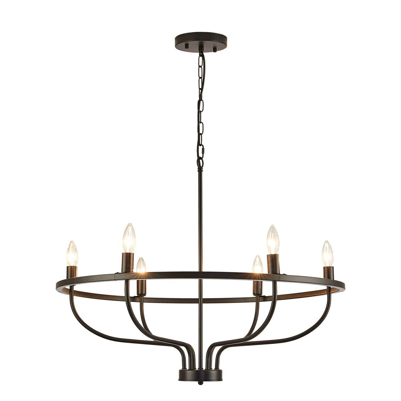 Modern Art Deco Candle Shape Iron Hardware 6 - Light Chandeliers For Dining Room