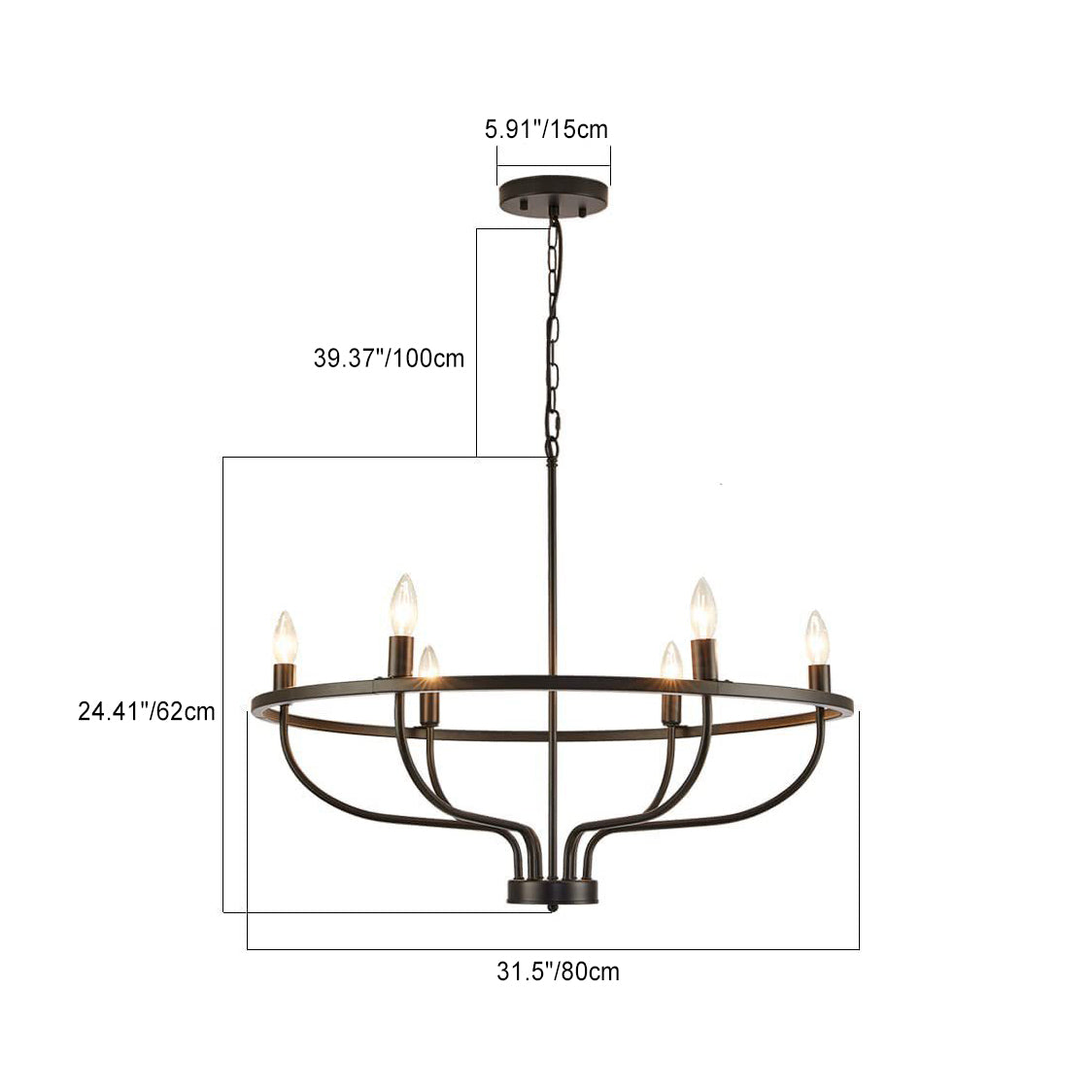 Modern Art Deco Candle Shape Iron Hardware 6 - Light Chandeliers For Dining Room