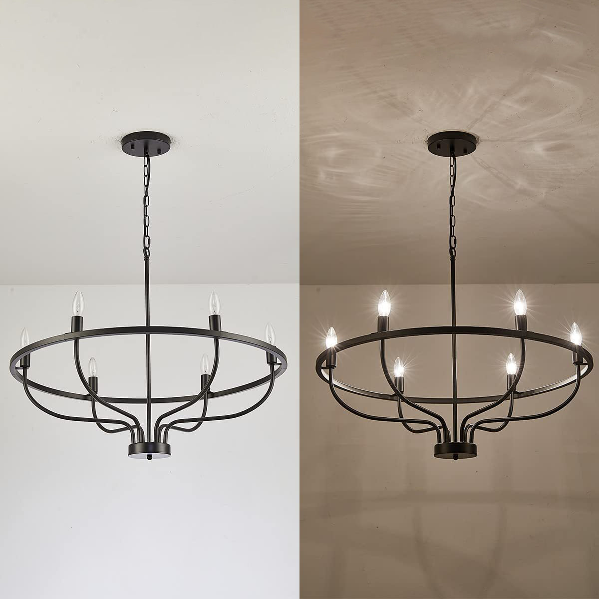 Modern Art Deco Candle Shape Iron Hardware 6 - Light Chandeliers For Dining Room