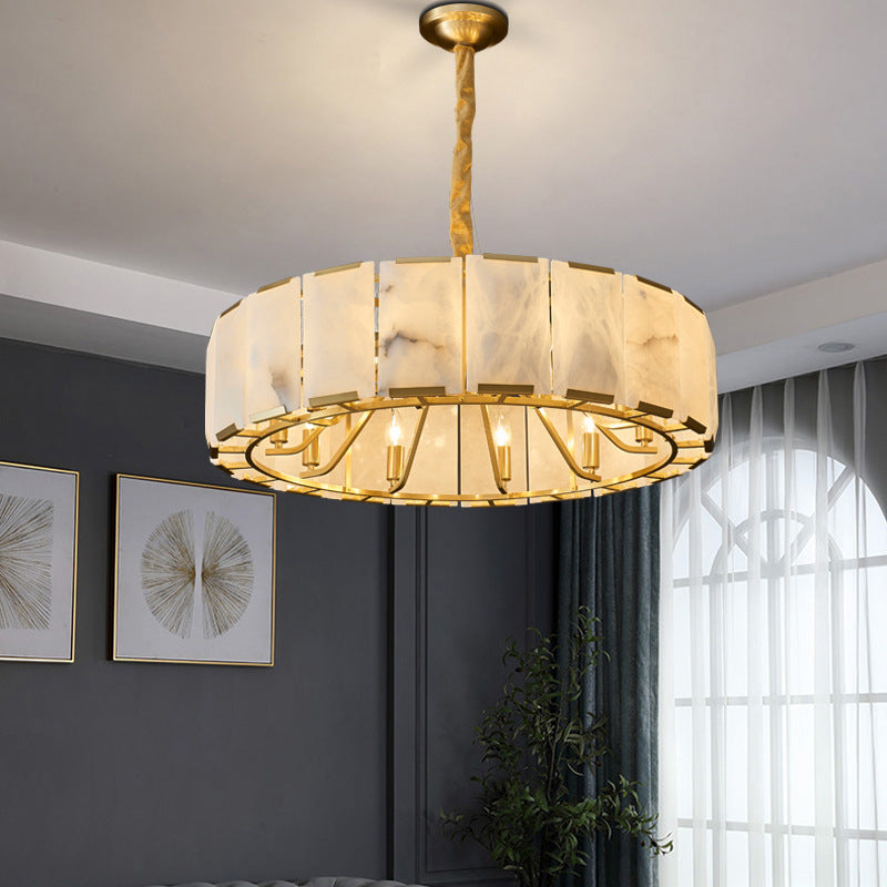 Traditional Chinese Round Lantern Shape Marble Copper 6/8/10 - Light Chandeliers For Living Room