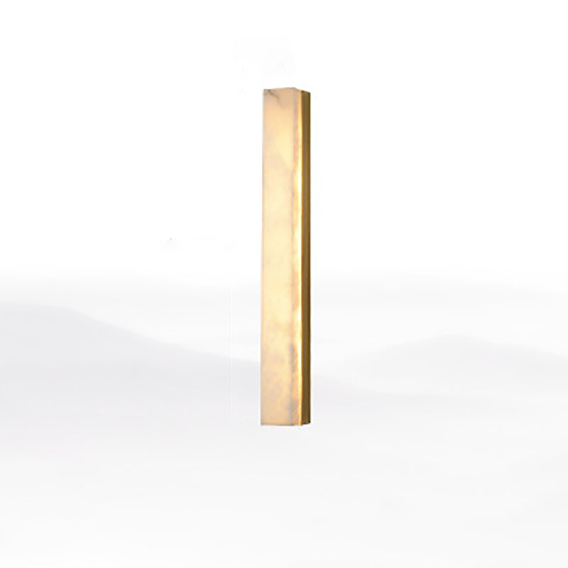 Traditional Chinese Long Strip Copper Marble LED Wall Sconce Lamp For Living Room