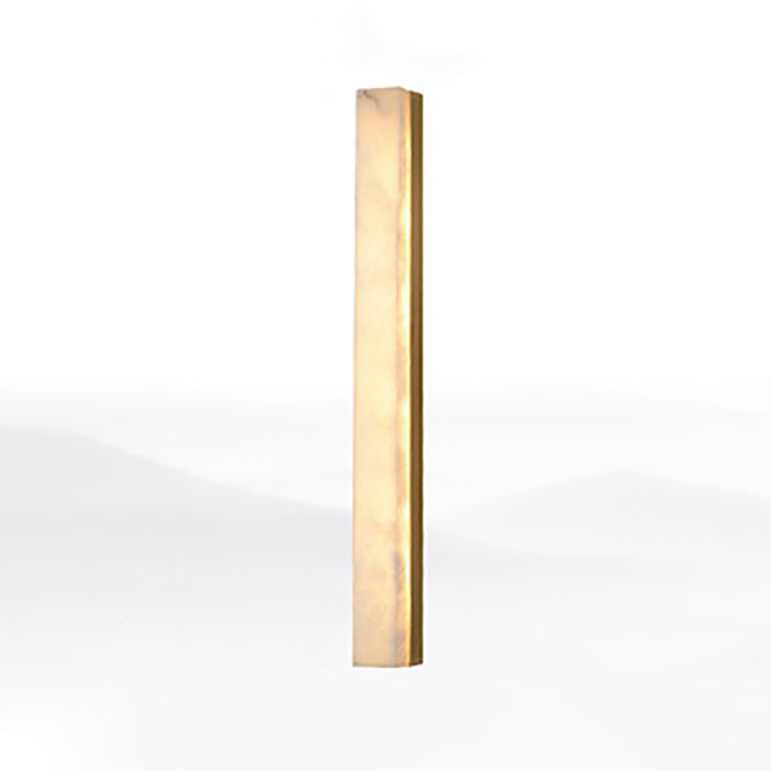 Traditional Chinese Long Strip Copper Marble LED Wall Sconce Lamp For Living Room