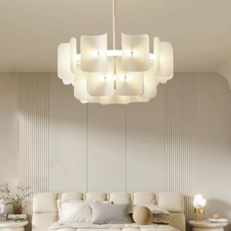 Traditional Japanese Dome Aluminum Acrylic LED Chandeliers For Living Room