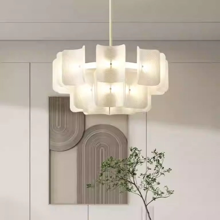 Traditional Japanese Dome Aluminum Acrylic LED Chandeliers For Living Room