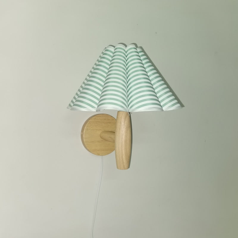 Contemporary Creative Umbrella Shape Fabric Lampshade Wood Base PVC 1 - Light Wall Sconce Lamp For Bedroom