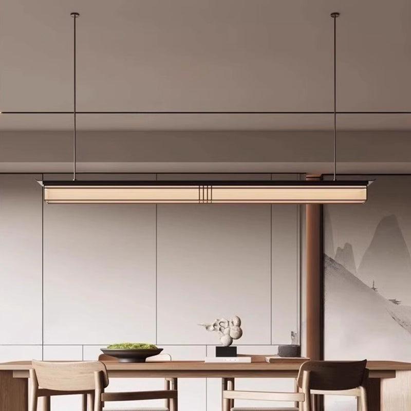 Traditional Chinese Long Strip Acrylic Lampshade Aluminum Iron LED Chandeliers Island Light For Dining Room