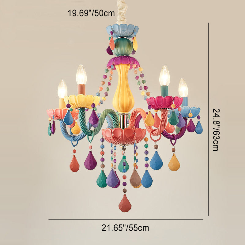 Contemporary Creative Macron Candle Shape Resin Iron Glass 5 - Light Chandeliers For Living Room