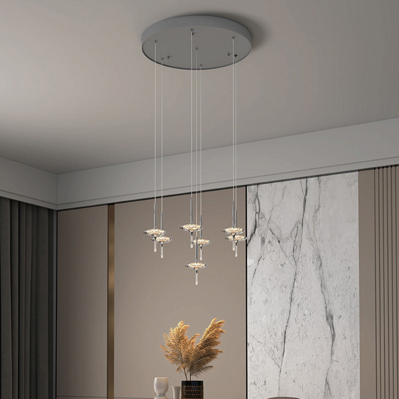 Modern Luxury Pointed Oval Crystal Lampshade Hardware 1/4/6/7 - Light Chandelier For Dining Room