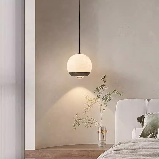 Contemporary Scandinavian Round Ball Marble Carbon Steel LED Pendant Light For Bedroom