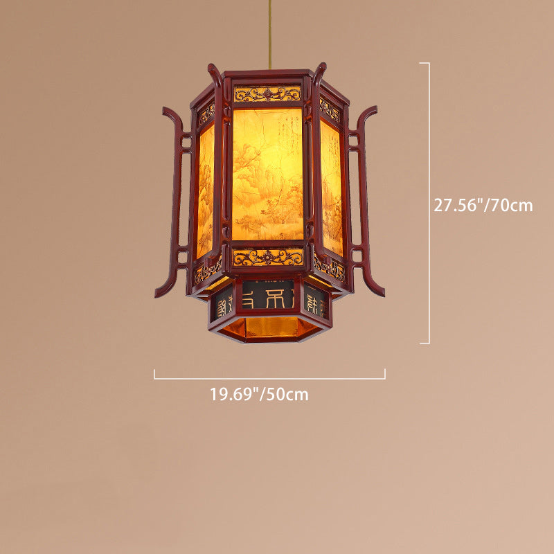 Traditional Chinese Lantern Shape Pine Imitation Sheepskin Lampshade 1 - Light Chandeliers For Dining Room
