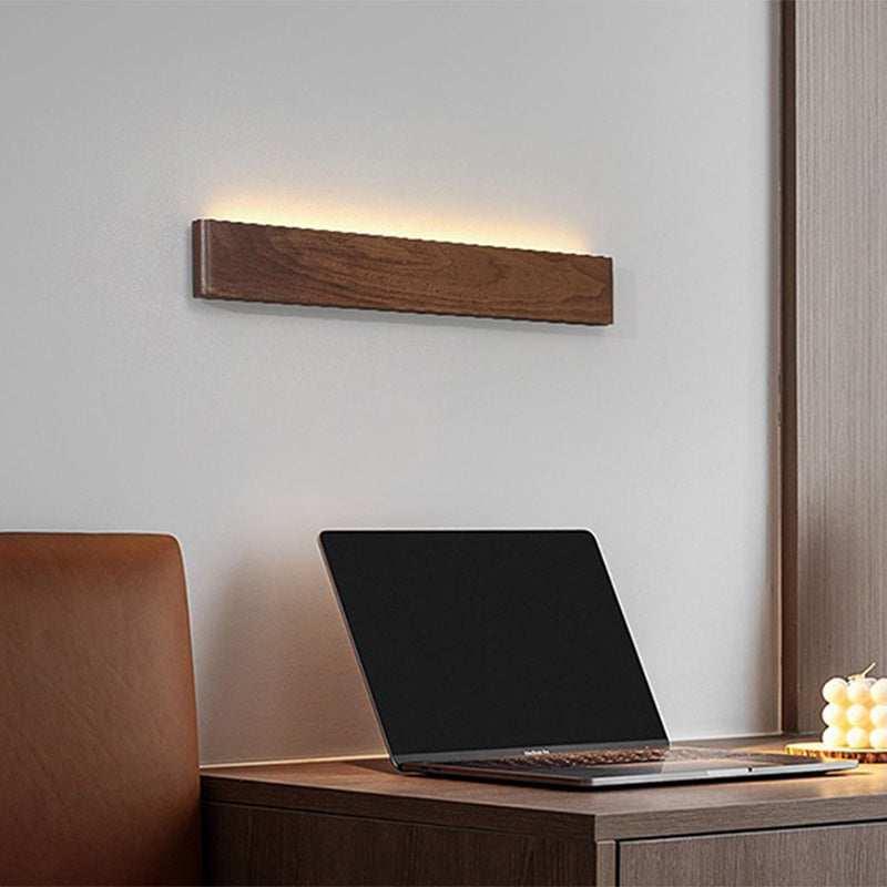 مصباح حائط LED بتصميم عصري بسيط على شكل شريط مستطيل من الألومنيوم والجوز لغرفة المعيشة