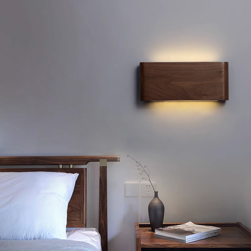 مصباح حائط LED بتصميم عصري بسيط على شكل شريط مستطيل من الألومنيوم والجوز لغرفة المعيشة