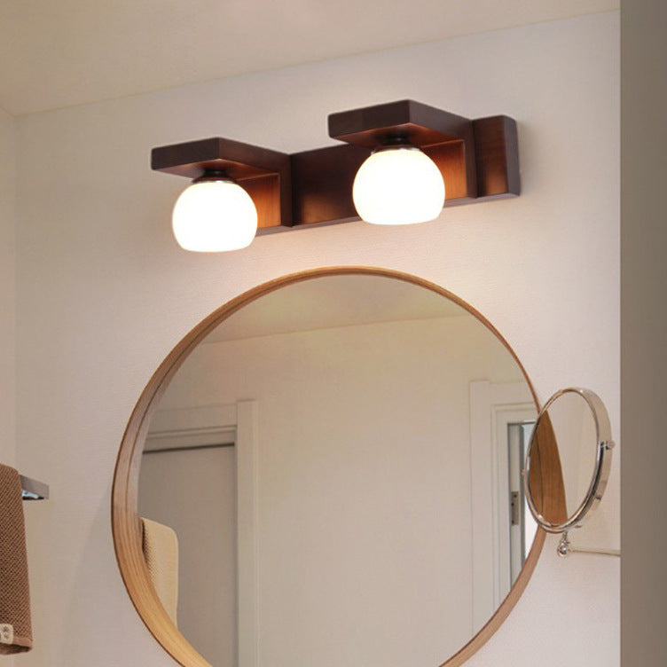 Contemporary Nordic Rectangle Solid Wood Glass 2/3 - Light Vanity Light Mirror Front Wall Sconce Lamp For Bathroom